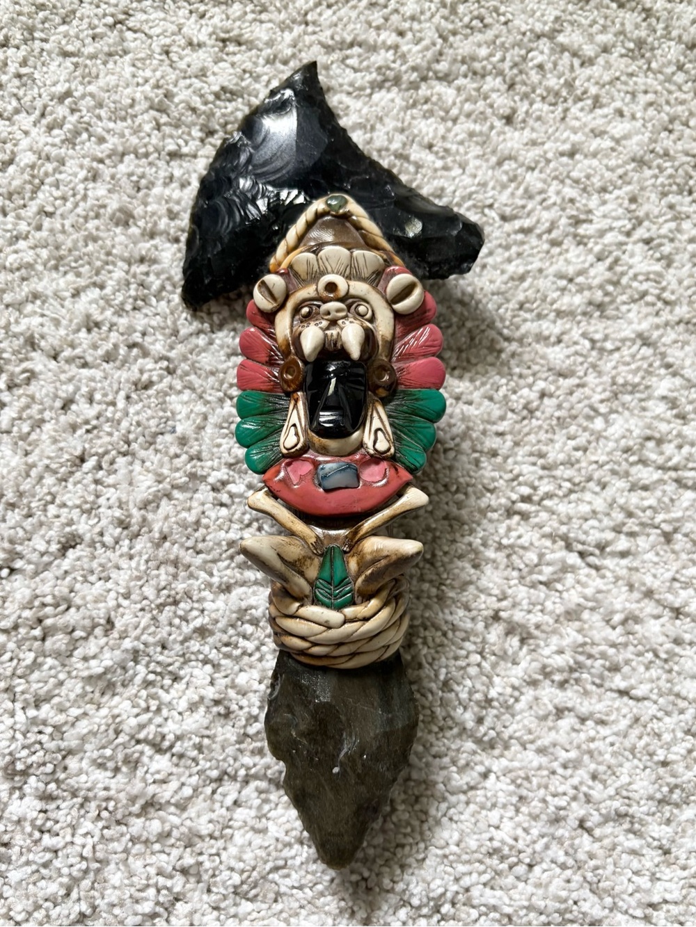 Vintage Aztec Mayan Aztec Warrior Obsidian Sacrifical Rainstick rattle shaker